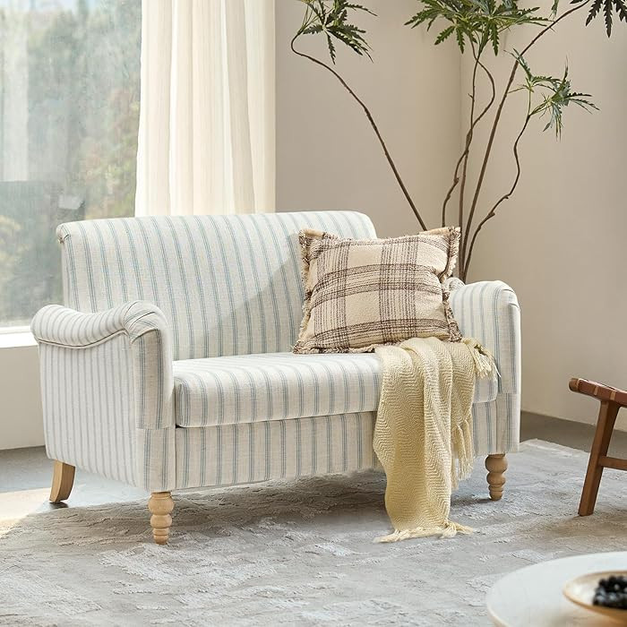 EcoHarbor Living 50.5" Mid-Century Modern Couch, Upholstered Sofa with Armrests, Stripe Mini Love... | Amazon (US)