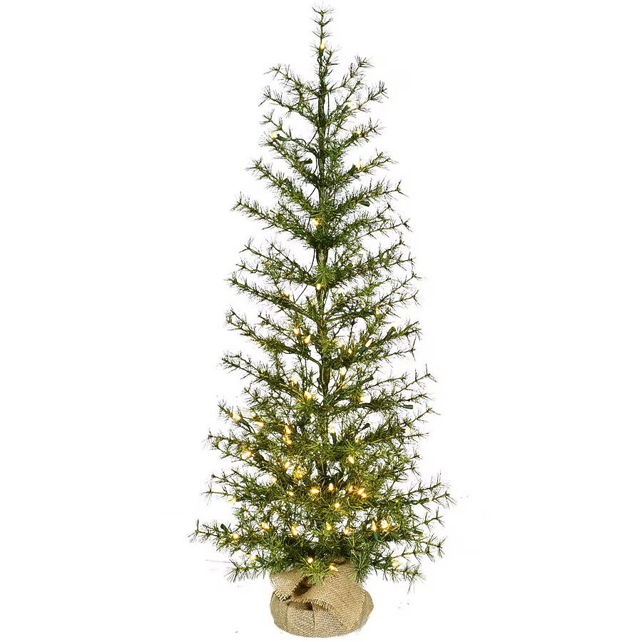Fraser Hill Farm 4-ft Pine Pre-lit Slim Artificial Christmas Tree with White LED Lights | Lowe's