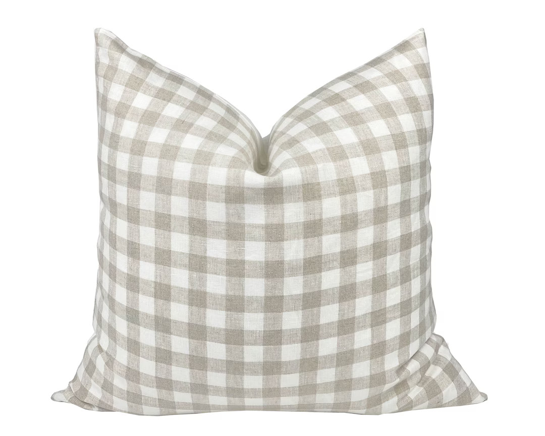 LAUREL | Beige Check Linen Pillow Cover, Neutral Pillow, Farmhouse Pillow, Gingham Pillow, Check ... | Etsy (US)