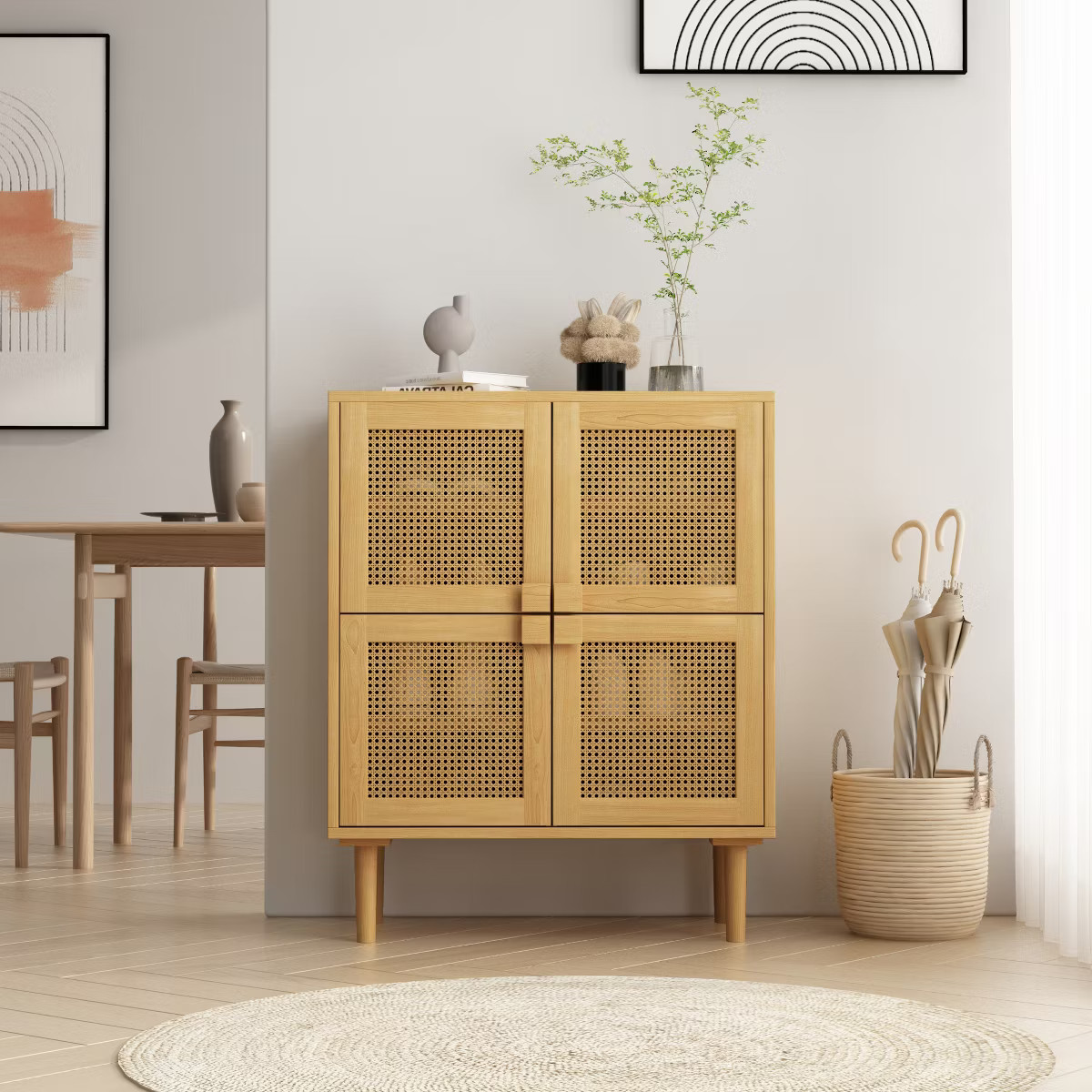 4-Doors Rattan Mesh Storage Cabinet, Shoe Cabinet with Eight Storage Spaces, for Entryway, Living... | Target