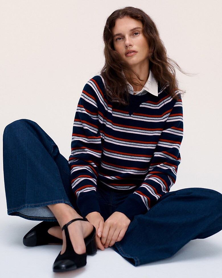 Cashmere crewneck sweatshirt in stripe | J. Crew US