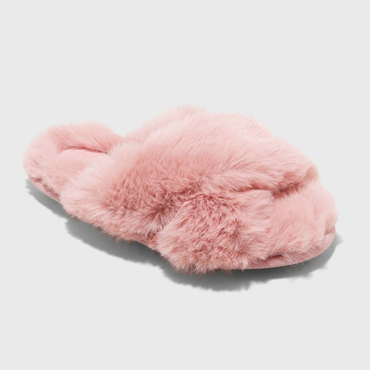 Girls' Brooklyn Crossband Fur Slippers - Cat & Jack™ | Target