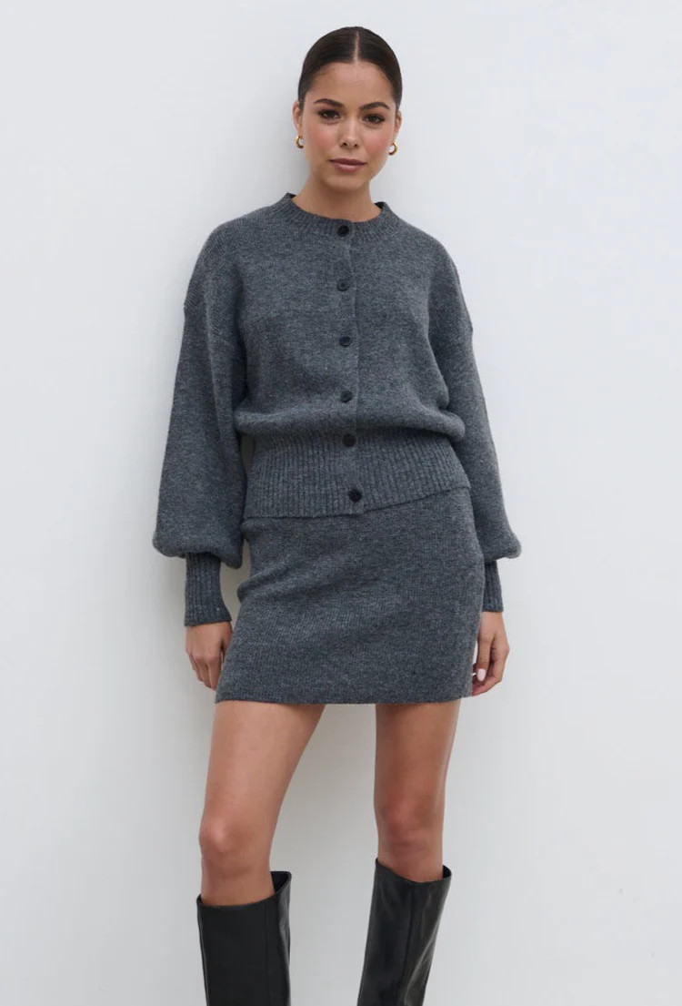 Etta Knit Bomber Jacket - Charcoal | Pretty Lavish (UK)