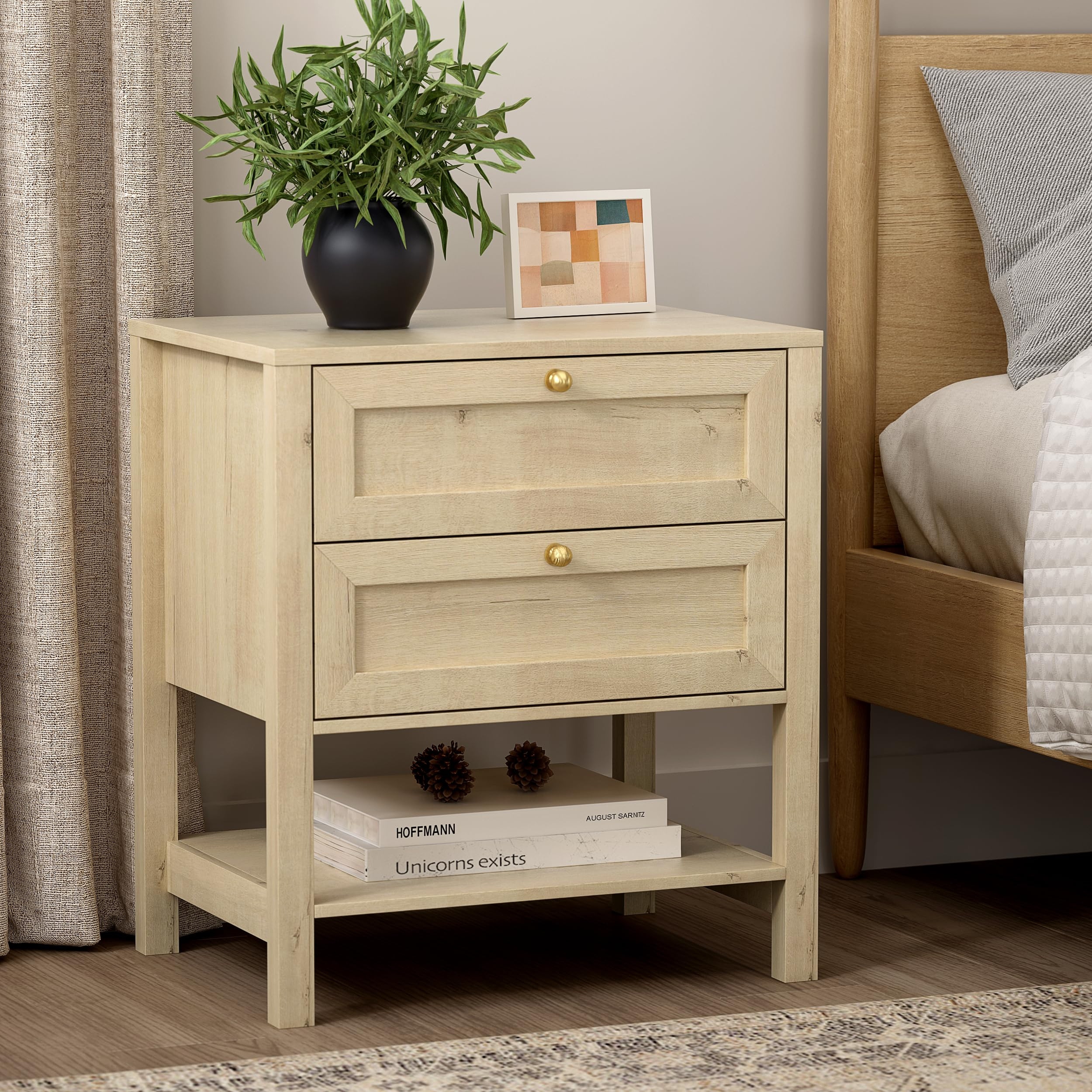 24.4" Tall Modern Nightstand with Drawer, Farmhouse Floor Night Stand with Open Shelf, Large Mid ... | Amazon (US)