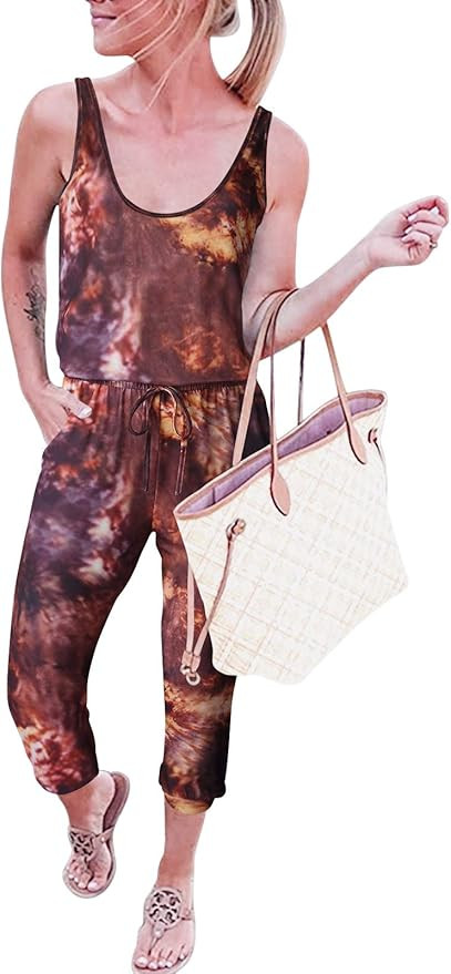 ANRABESS Women's Summer Tank Jumpsuit Casual Loose Sleeveless Beam Foot Elasitic Waist Jumpsuit R... | Amazon (US)