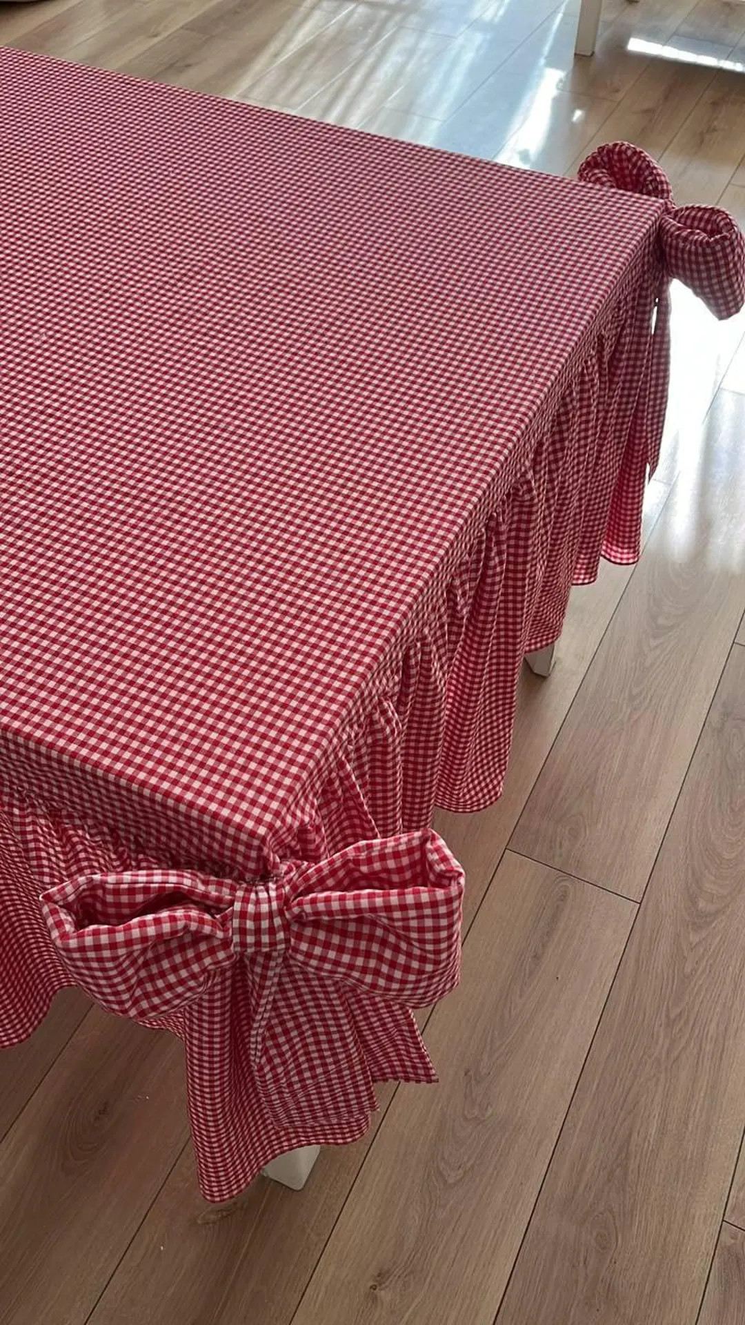 Gingham Ruffled Tablecloth, Farmhouse Table Cover with Bows, Cottagecore Tablecloth, Shabby Chic ... | Etsy (US)