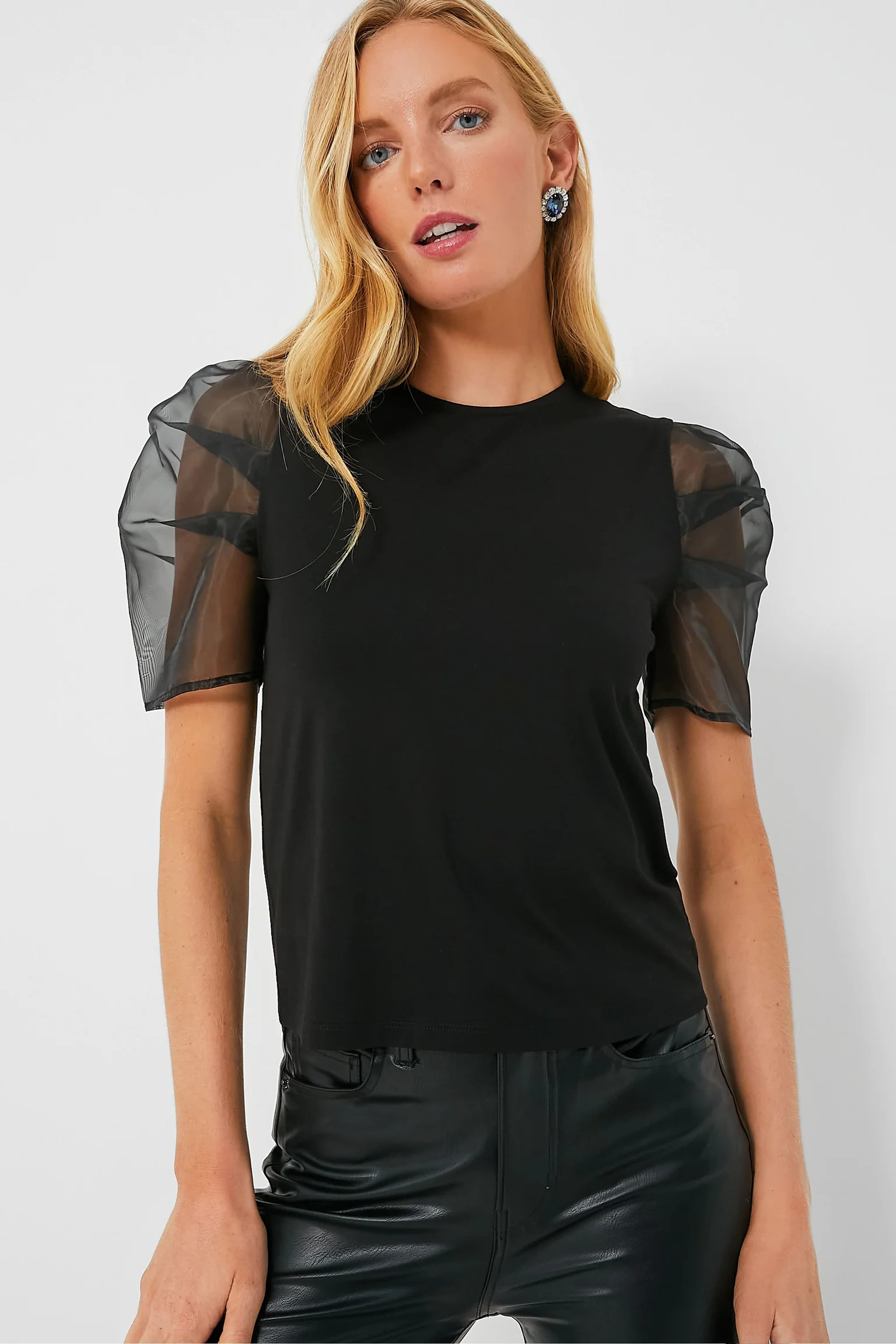 Black Tulle Sleeve Darby Blouse | Tuckernuck (US)