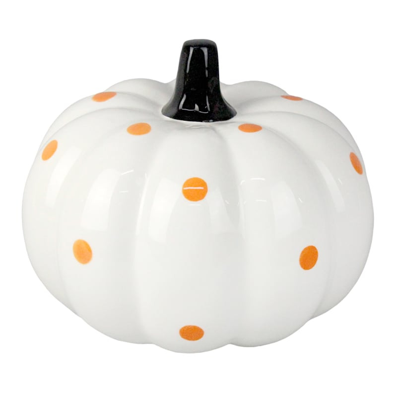 Tricky Treats Orange & White Polka Dot Ceramic Pumpkin, 8.1" | At Home