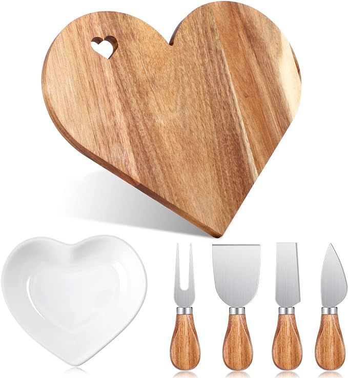 Irenare 6 Pcs Heart Shaped Charcuterie Board and Serving Set 12 x 10 x 0.6 Inch Acacia Wood Heart... | Amazon (US)