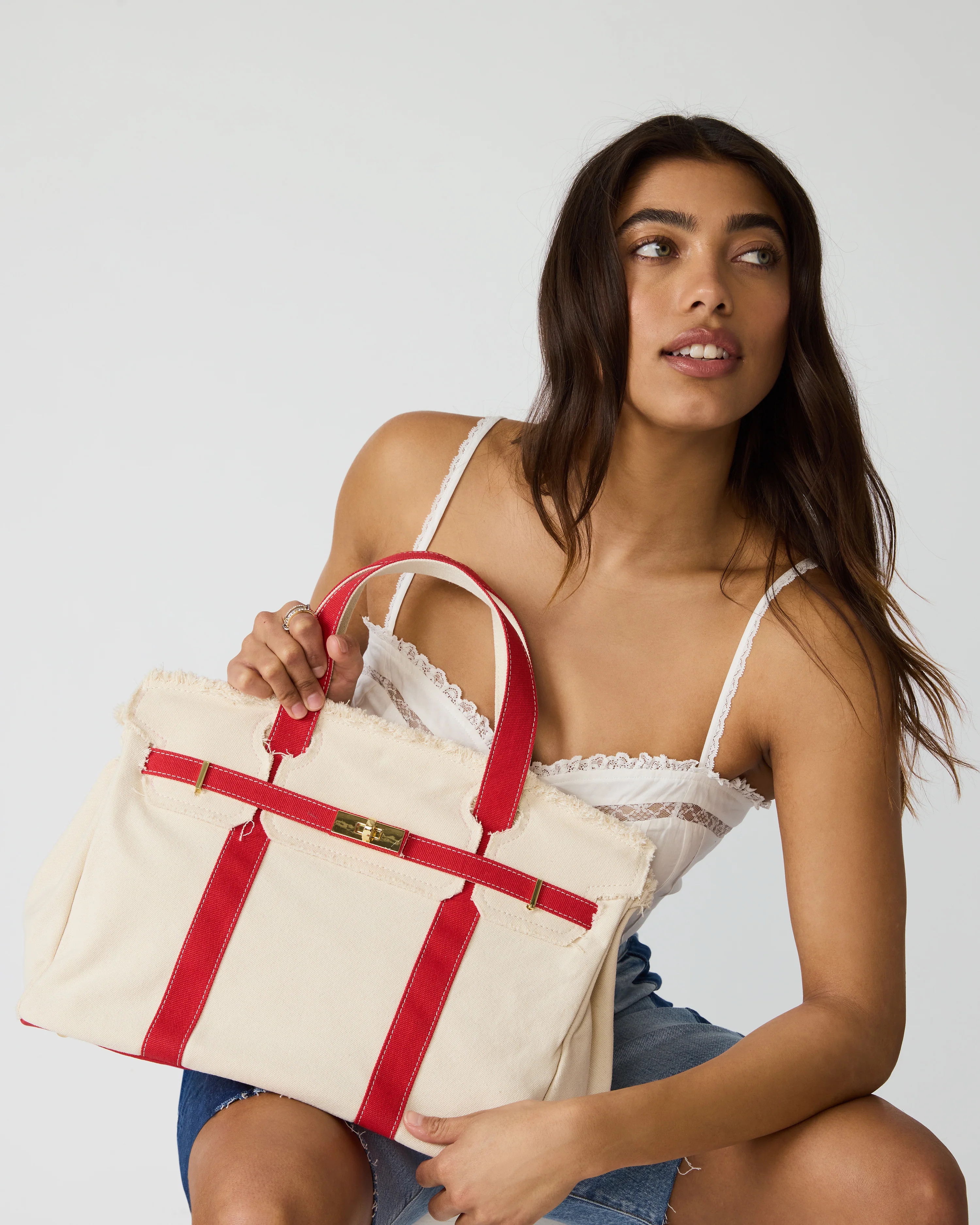 NADYA Red Canvas Tote Handbag | Steve Madden (US)
