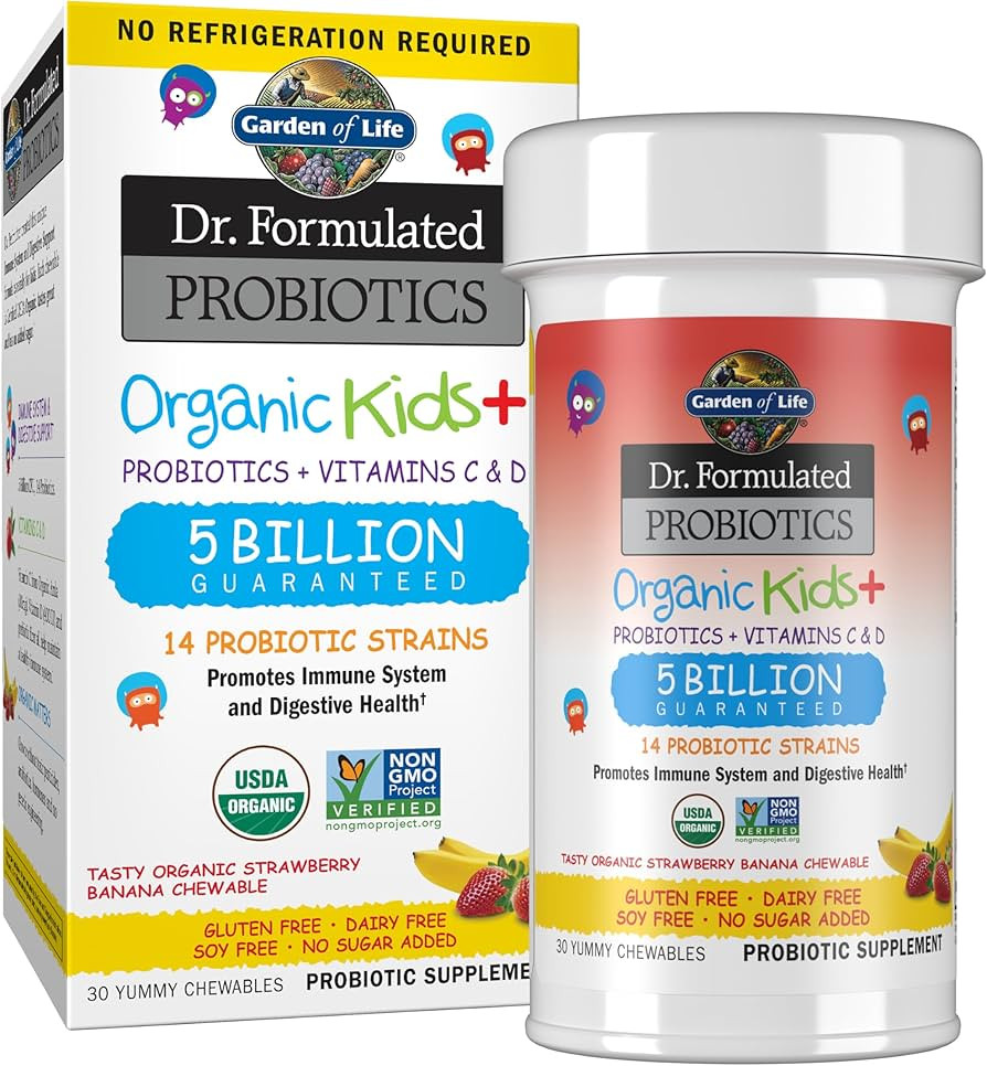 Garden of Life Kids Probiotics, Dr. Formulated Probiotics Organic Kids+ Vitamin C & D, Strawberry... | Amazon (US)