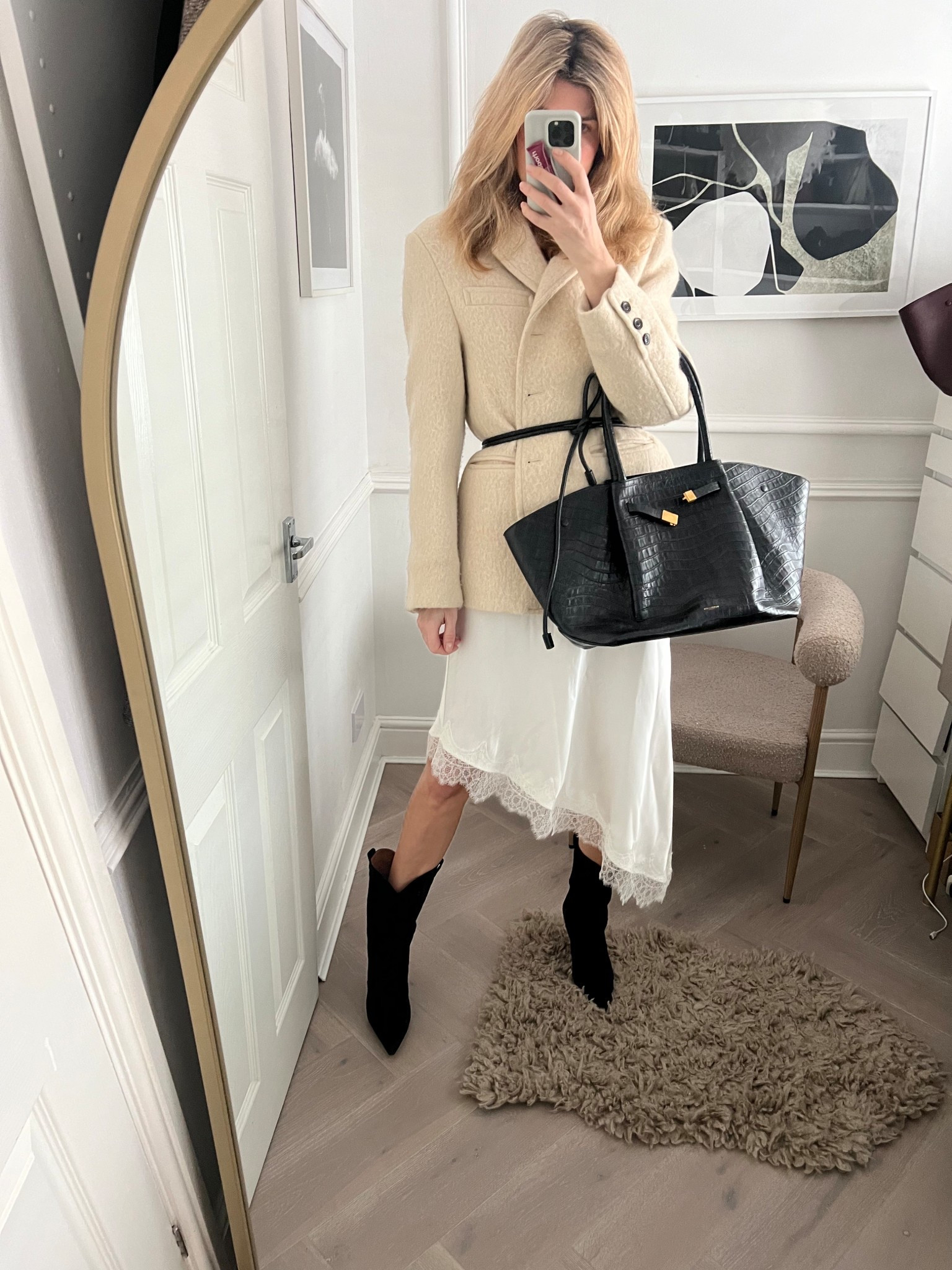 Wool blazer, slip skirt, rope belt, demellier bag, Paris Texas boots 

#LTKFashionMonth #LTKuk #LTKspring