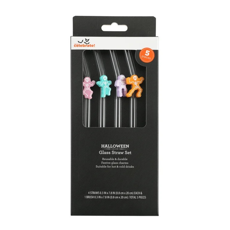 WAY TO CELEBRATE 4 PC GLASS STRAWS SET WITH CLEANING BRUSH PDQ-SKELETON | Walmart (US)