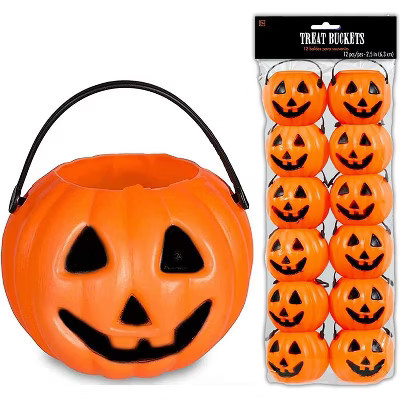 4E's Novelty Mini Pumpkin Buckets Bulk - 24 Halloween Pumpkin Treat Pail, 2.5" Cute Plastic Pumpkins Candy Bucket For Halloween Goodies & Decor | Target