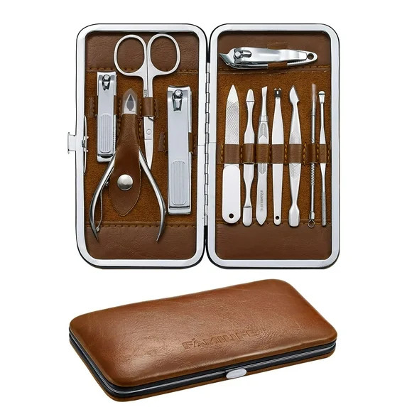 Manicure Pedicure Kit, Brown Professional Nail Clippers Set 12 Pieces Grooming Kit with Luxurious... | Walmart (US)