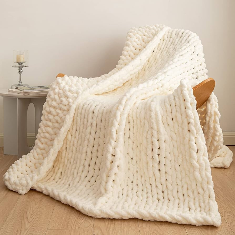 Chunky Knit Blanket Cozy Chenille Throws - 51"x63" -Warm Soft Handmade Knitted Throw Blankets for... | Amazon (US)