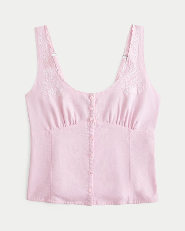 Linen Blend Button-Through Top | Hollister (US)