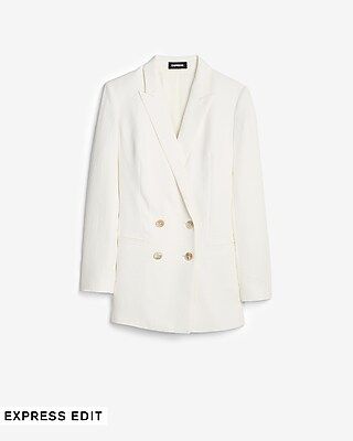 Textured Double Breasted Oversized Boyfriend Blazer White Women's XXS | Express