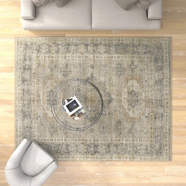Alberdine Transitional Medallion Handmade Sand Rug | Wayfair North America