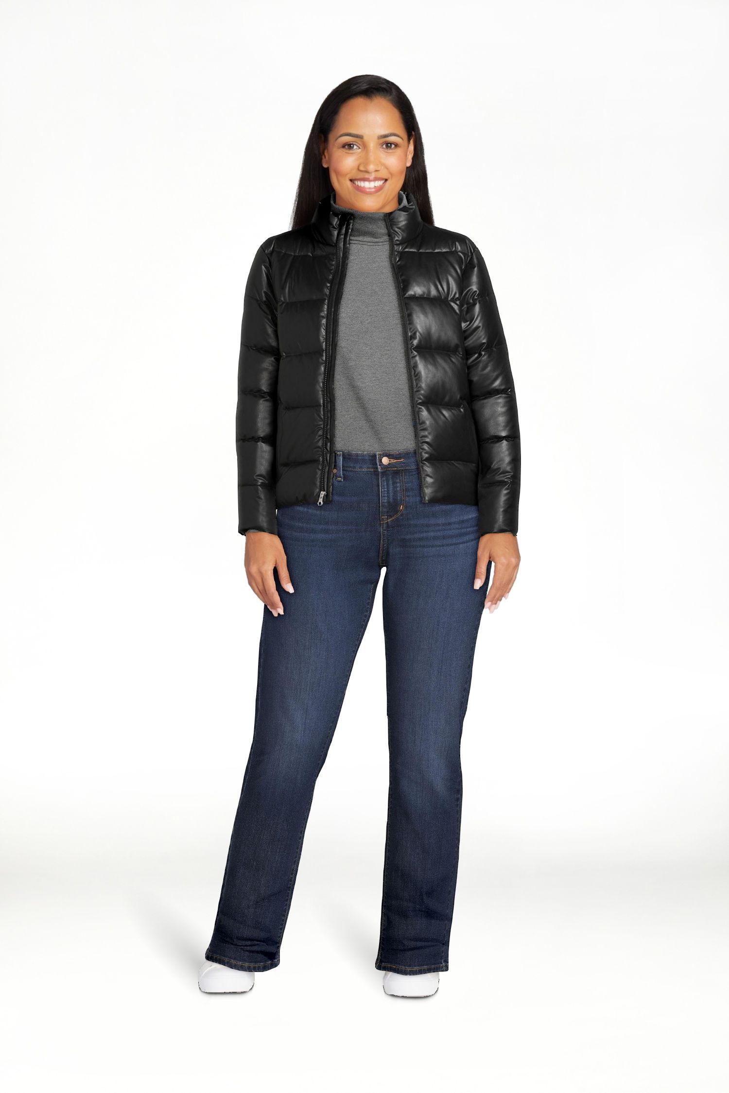 Time and Tru Plus Women's Short Faux Leather Puffer Jacket, Sizes XS-3X | Walmart (US)
