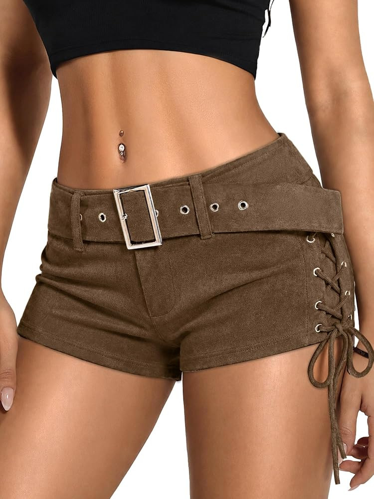 ELLEVEN Women's Lace-Up Side Faux Leather Micro Shorts | Amazon (US)