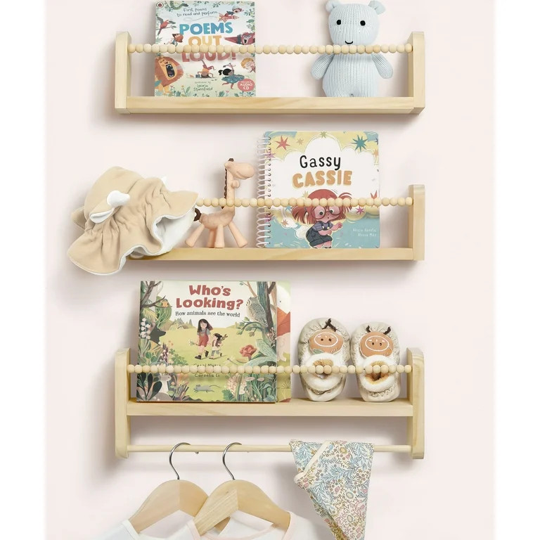 SUMGAR  Nursery Floating Shelves for Wall Set of 3 16in, Kids Bookshelf Toy Storage Organizer Nat... | Walmart (US)