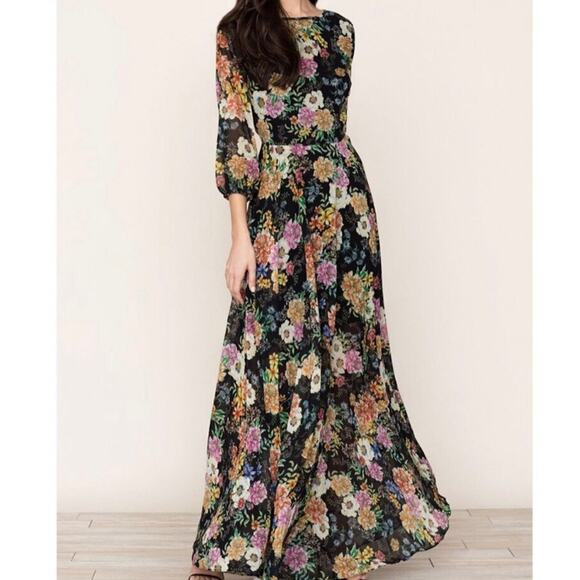 Anthro Yumi Kim Floral Woodstock Maxi Dress Black Motif Wisteria Size XS | Poshmark