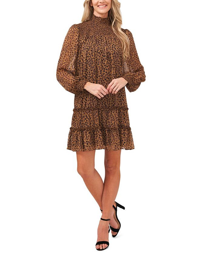 Women's Long Sleeve Smocked Leopard Dress | Macys (US)