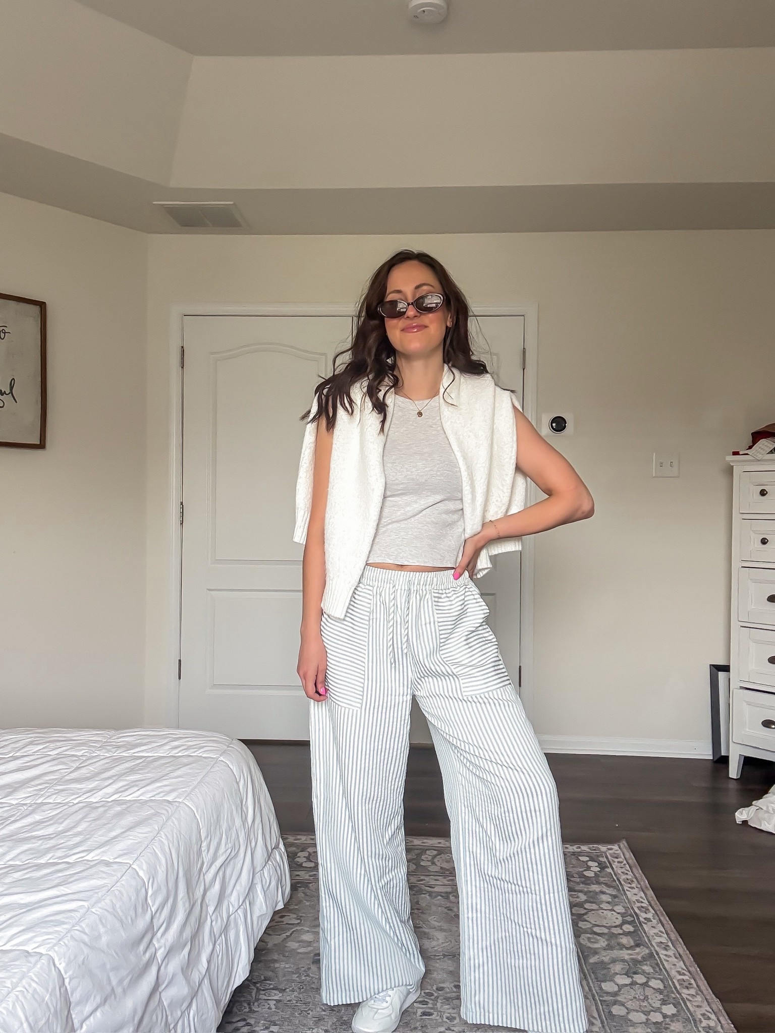 Everyday mom outfit with striped pants + cropped tank top 

#LTKdayinmylife #LTKootd #LTKmomlife