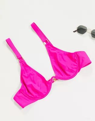 Missguided metal detail underwire bikini top in pink | ASOS (Global)