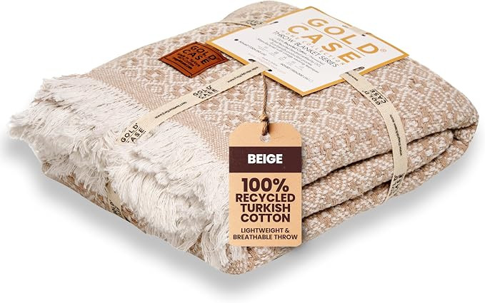 Gold Case Throw Blanket for Couch - 100% Recycled Turkish Cotton Blankets & Throws - Retro Soft T... | Amazon (US)