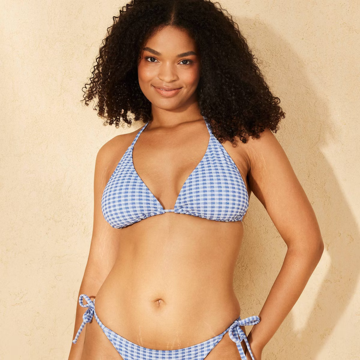 Women's Sparkle Gingham Texture Triangle Bikini Top - Wild Fable™ Blue/White XXS: Recycled Poly... | Target