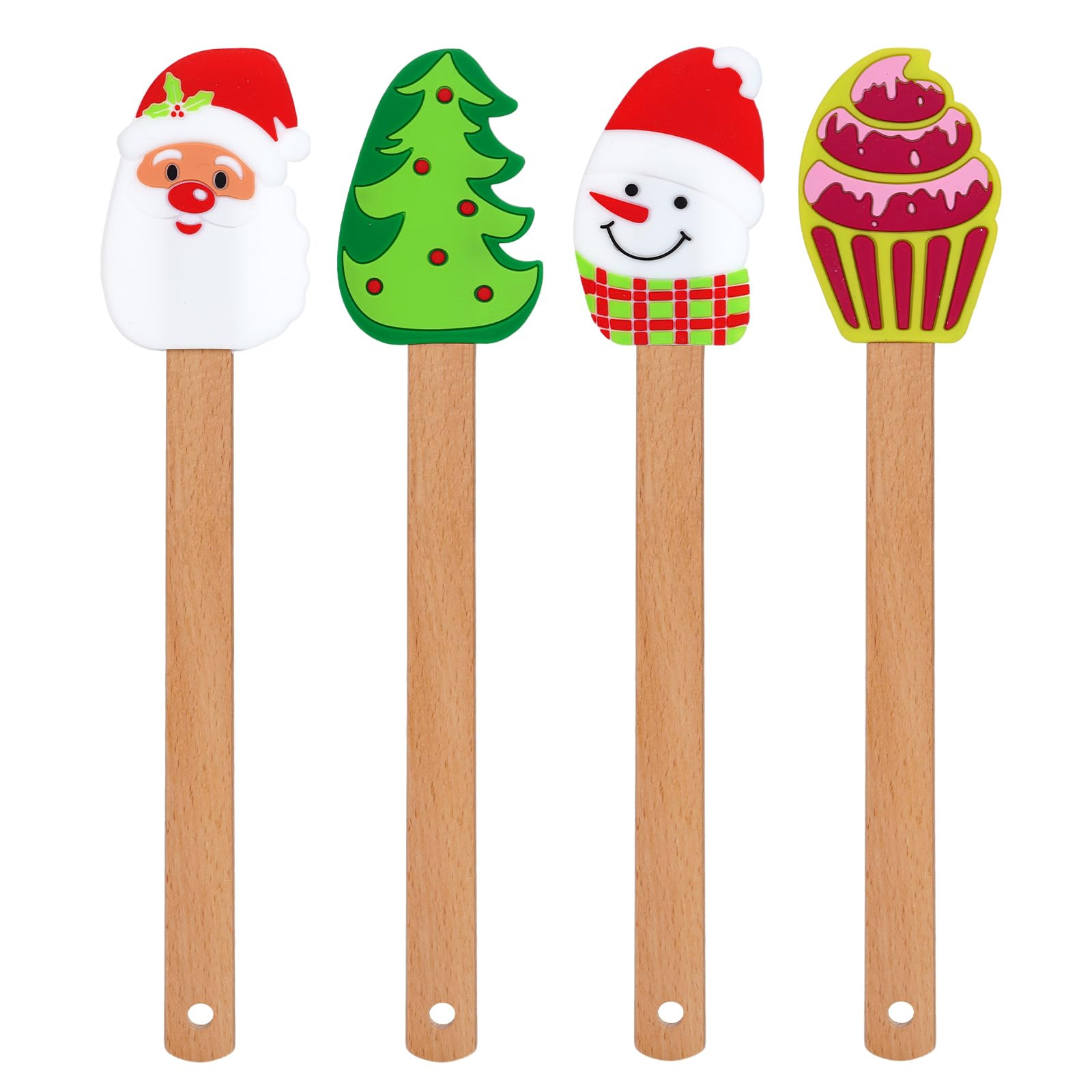 4 Pieces Christmas Silicone Spatulas with Wooden Handle, Xmas Cake Spatula Set, Holiday Baking Supplies, Pan Scraper for Kitchen Mixing, Stirring & Cooking | Amazon (US)