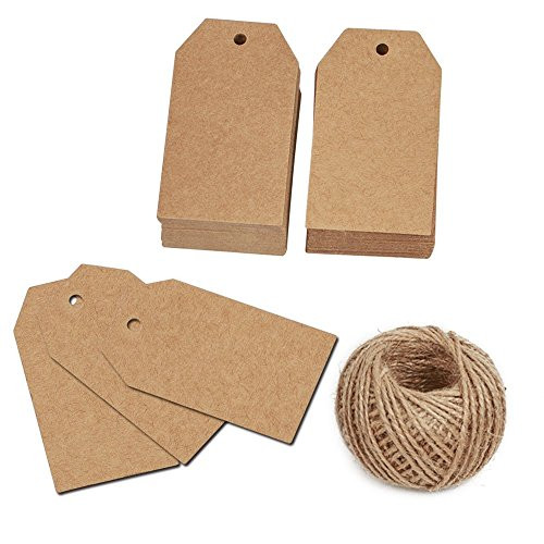 100 Pcs Christmas Gift Tags with String Kraft Paper Vintage Wedding Hang Tags 7x4cm with 100 Feet Na | Amazon (US)