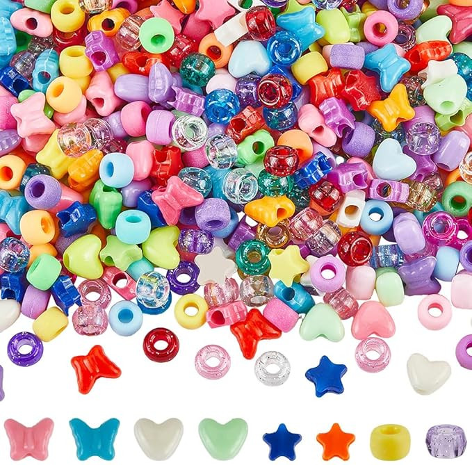 SUNNYCLUE 700 pcs Multi Forme Pony Perles Perles en Plastique Assorties Mignon Coloré Étoile C... | Amazon (FR)