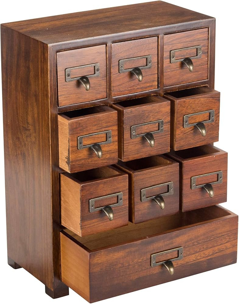 Library Card Catalog Solid Wood Small Curio Cabinet l Retro Storage Organizer Apothecary Drawer D... | Amazon (US)