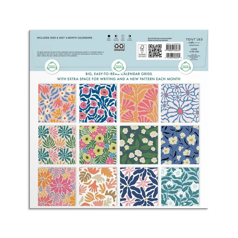 DaySpring Monthly Calendar (12"x12")Large Grid Floral 12 Mo Jan 2026-Dec 2026 | Walmart (US)
