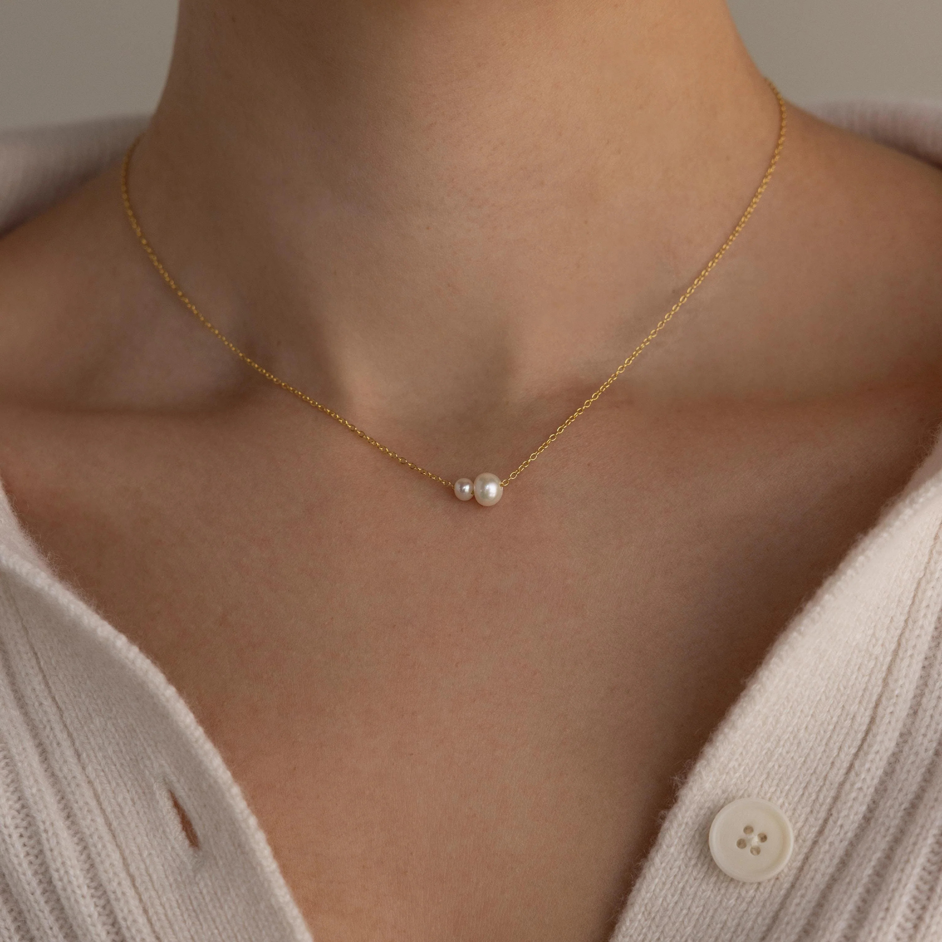 Vintage Inspired Duo Pearl Charm Necklace | Caitlyn Minimalist | Caitlyn Minimalist