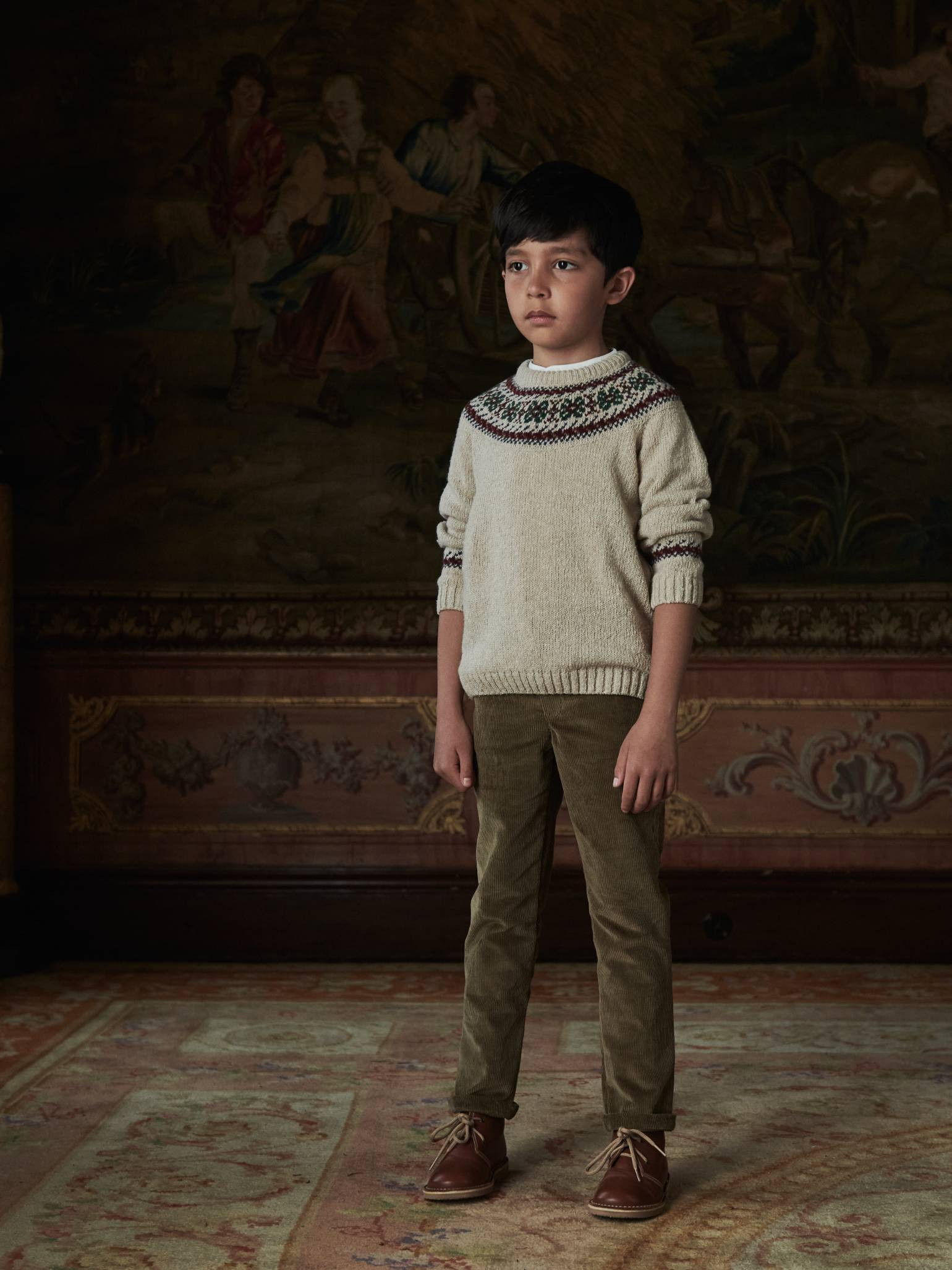 Oatmeal Melange Merino Fair Isle Kids Sweater | La Coqueta (US)