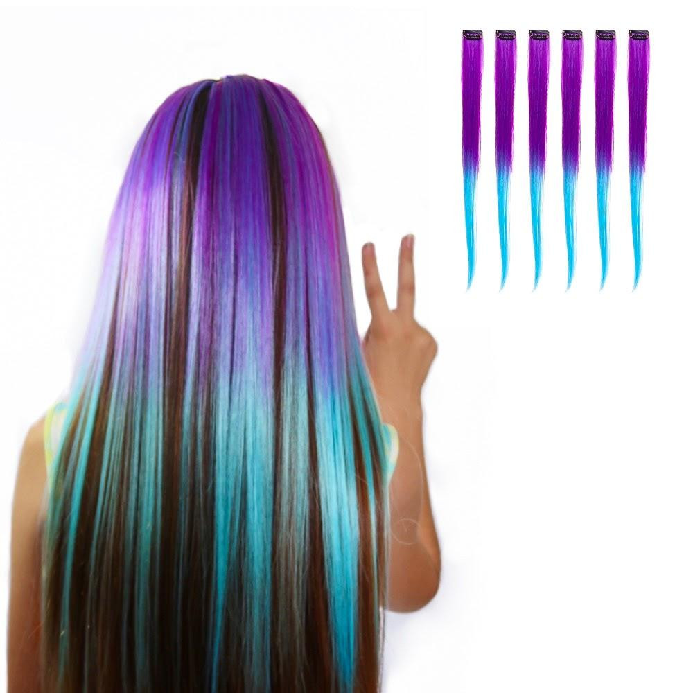 Jellybean Purple/Aqua Ombre 6 Pack Clip-in Hair Extensions | Walmart (US)