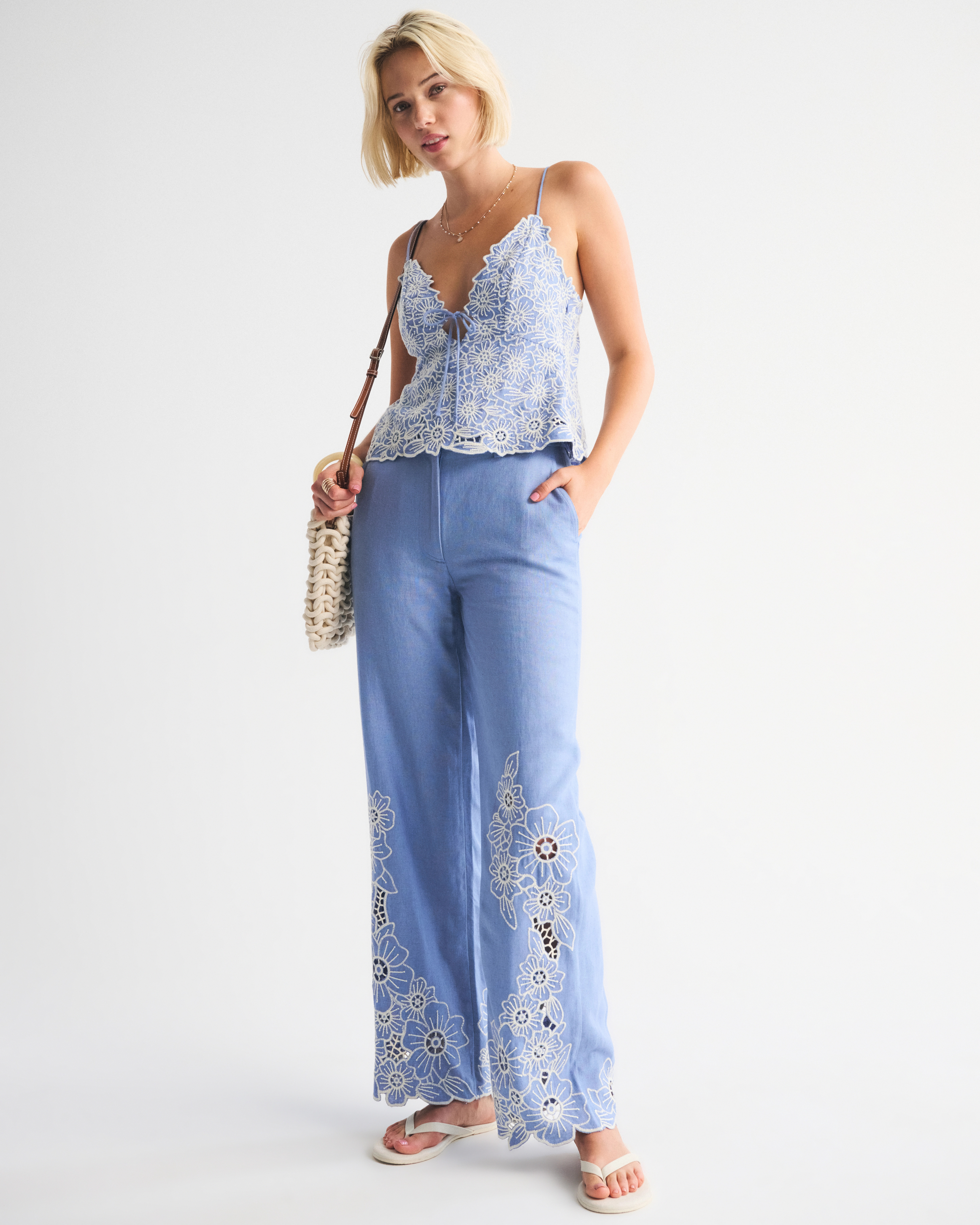 Tailored Linen-Blend Wide Leg Pant | Abercrombie & Fitch (US)