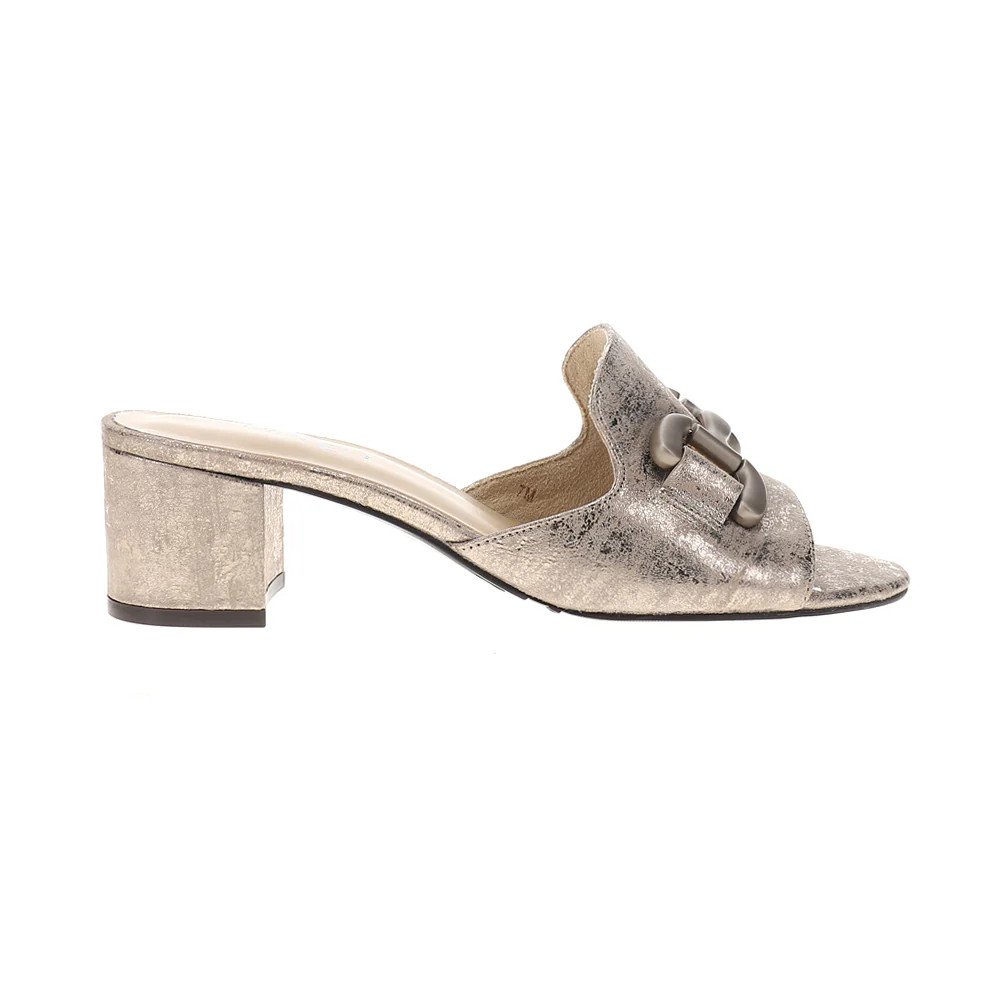 Shop Silver Womens Oksana Metallic Block Heel Sandals | Shoebacca