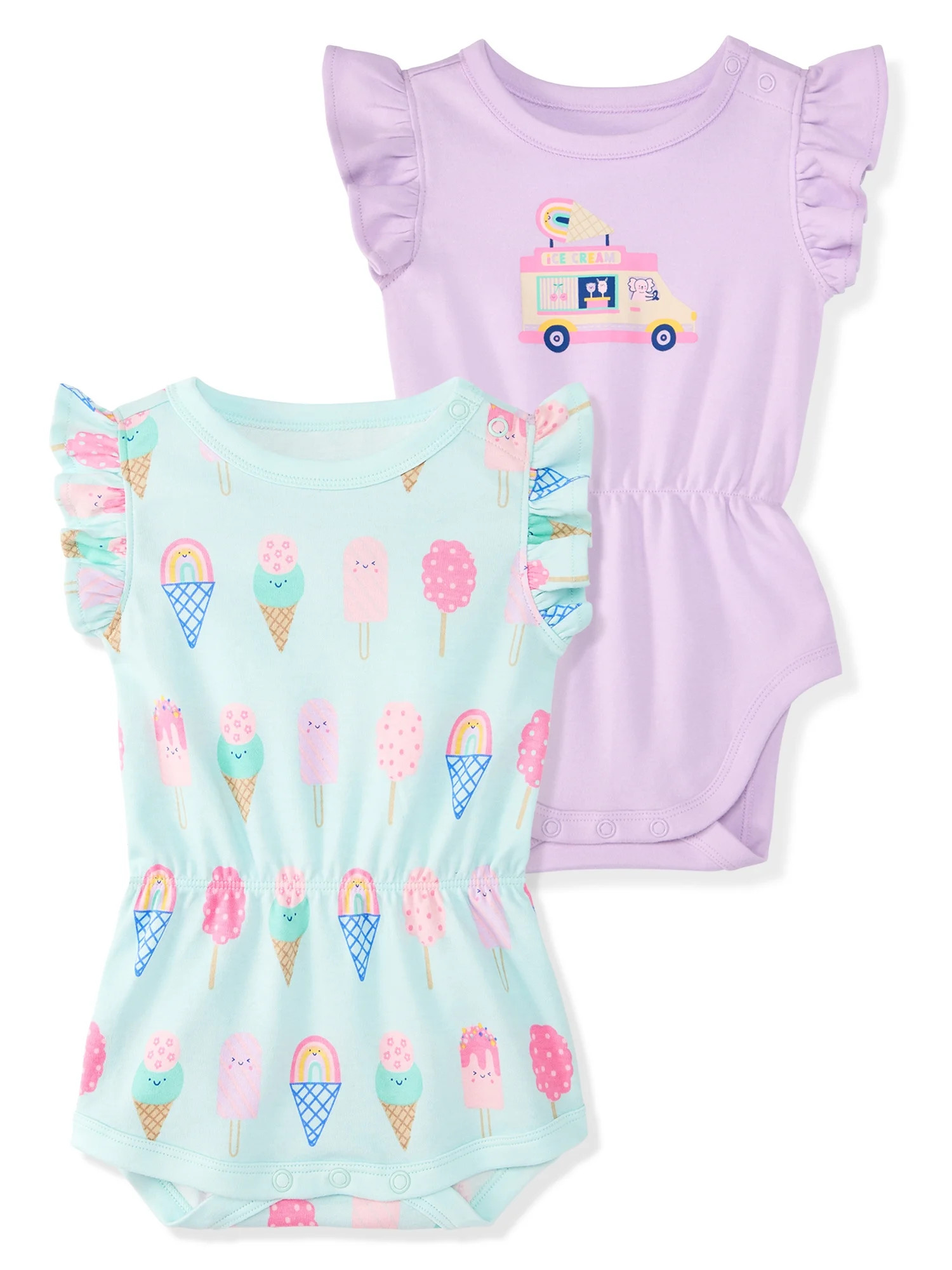 Garanimals Baby Girl Cotton Short Sleeve Rompers, Graphic Prints, 2-Pack, 0–24M | Walmart (US)