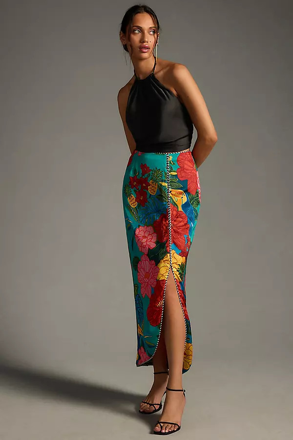 Farm Rio x Anthropologie Slim Printed Side-Slit Skirt By Farm Rio in Blue Size L | Anthropologie (US)