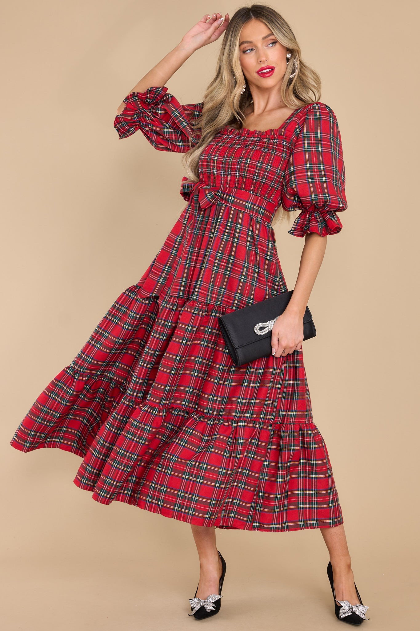 A Silent Wish Red Multi Plaid Maxi Dress | Red Dress 