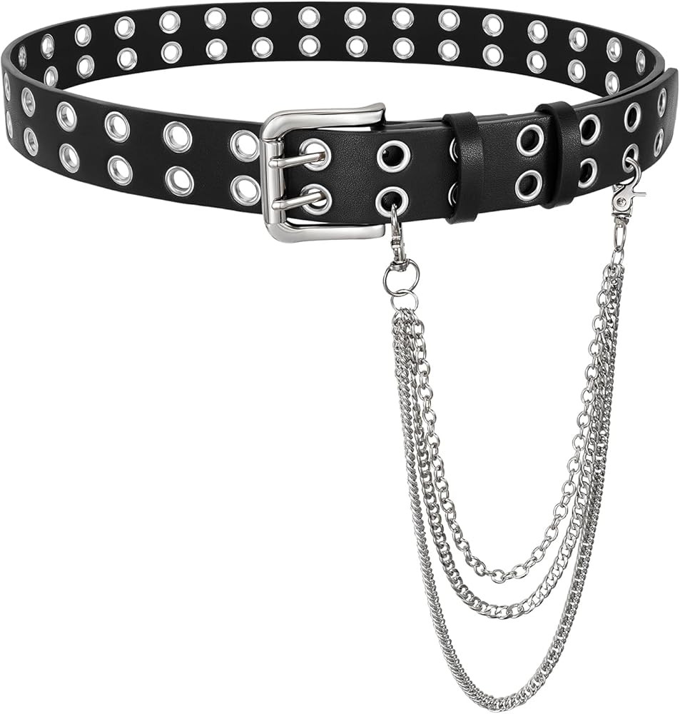 Double Grommet Studded Belt with Detachable Pants Chain Goth Belt for Men | Amazon (US)