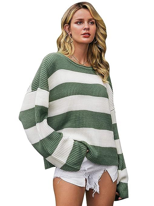 BerryGo Women's Casual Color Block Crew Neck Knitted Pullover Sweater Jumper Tops | Amazon (US)