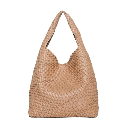 NEWBELLA Woven Bag Purses and Handbags for Women, PU Leather Shoulder Bags Top-Handle Bags With Purses (Brown, Small) | Amazon (US)