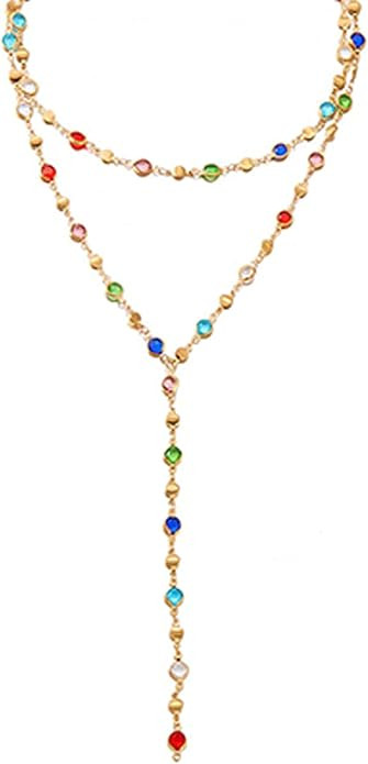 Colorful Necklace for Women,Gold Body Chain Jewelry Long Multicolor Beaded Choker Necklaces Rhine... | Amazon (US)