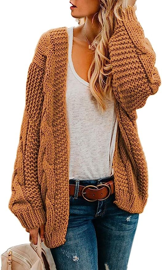 Astylish Women Open Front Long Sleeve Chunky Knit Cardigan Sweaters Loose Outwear Coat | Amazon (US)